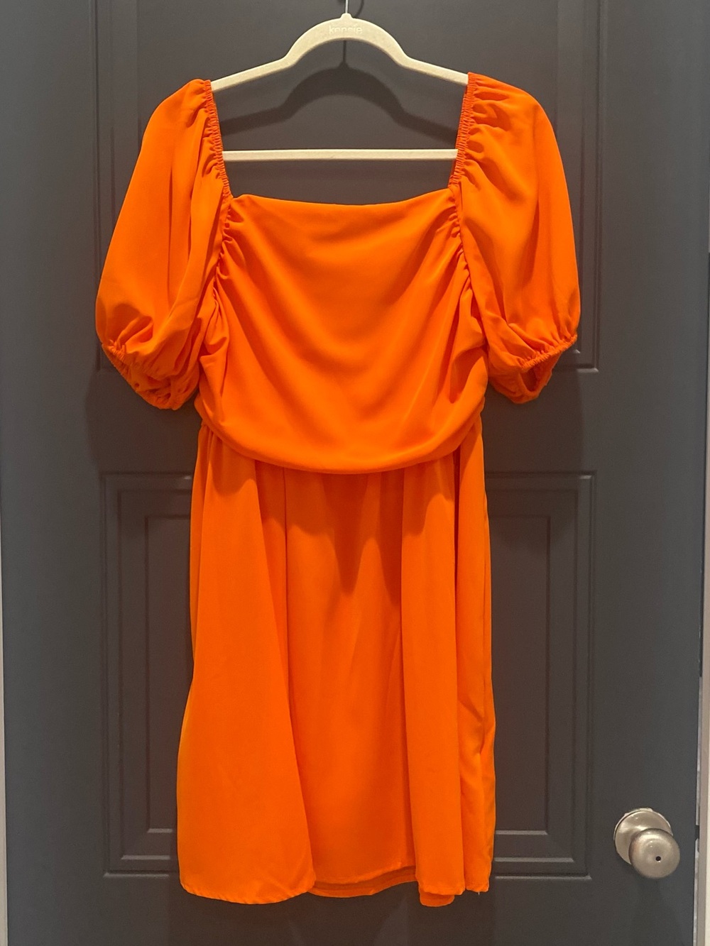 NEW Women’s Square Neck Puff Sleeve Dress in Vibrant Orange Size Medium